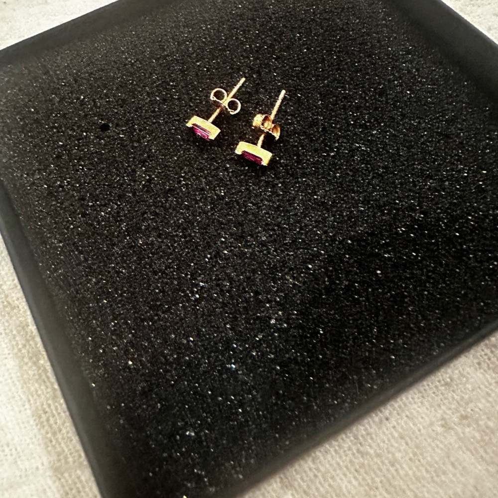 Ruby Baguette Gemstone Stud Earrings (Pair) - image 2
